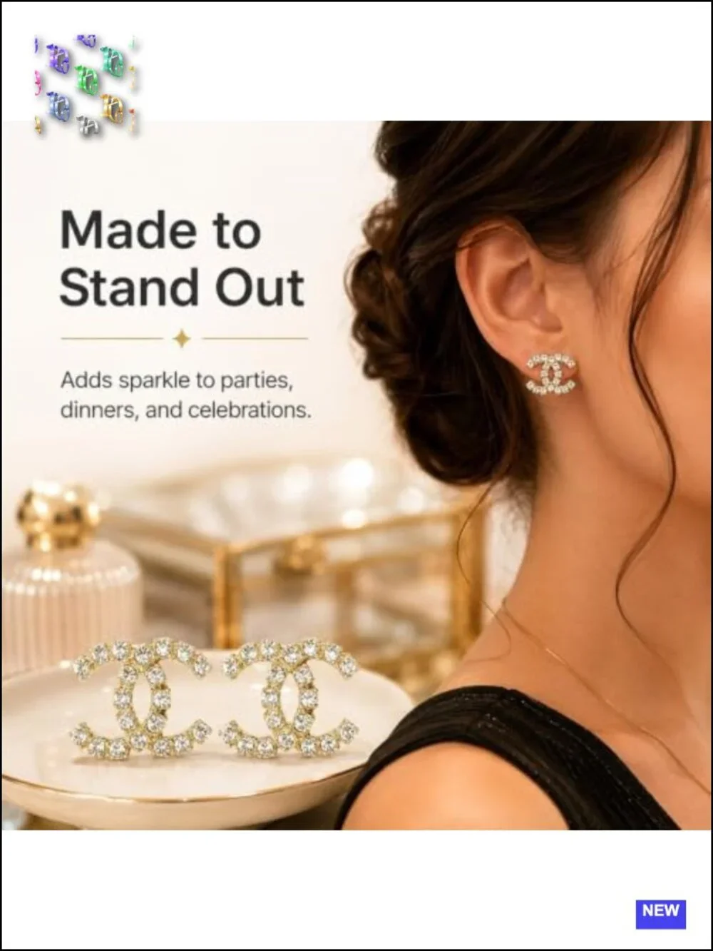 Gold Tone Rhinestone Curved Stud Earrings – Geometric Crystal Pierced Jewelry
